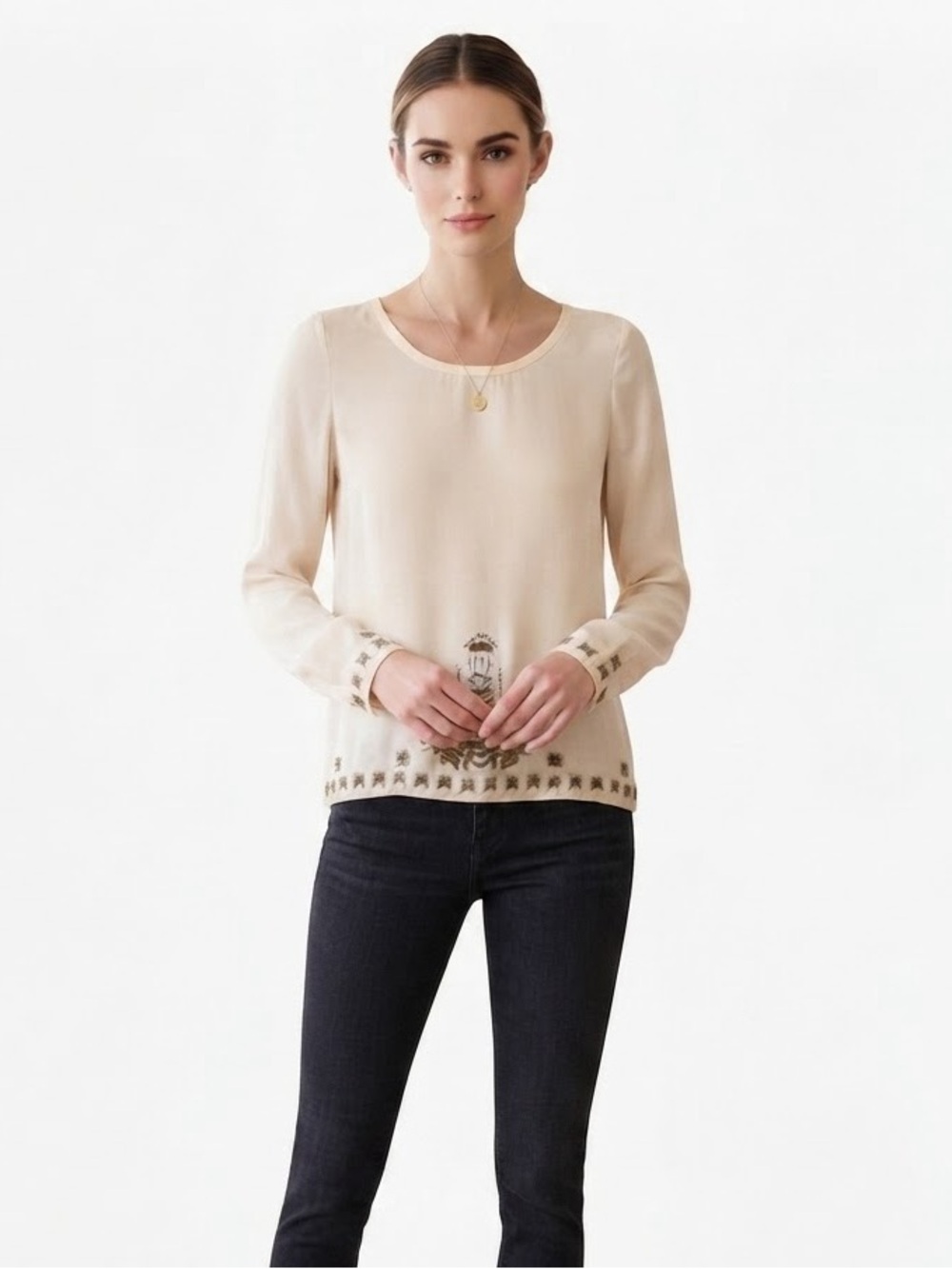 Artelier Nicole Miller 100% Silk Beaded Blouse NWT